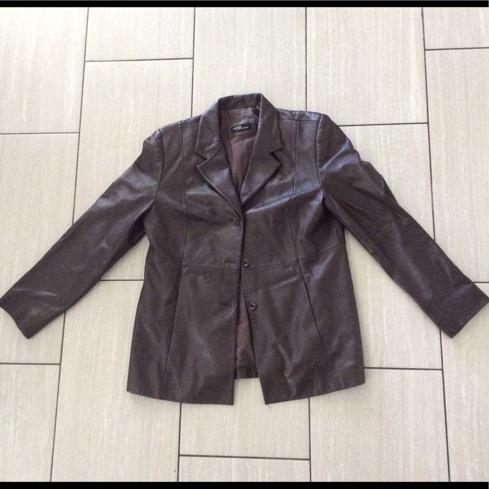 Valerie Stevens dark brown leather coat